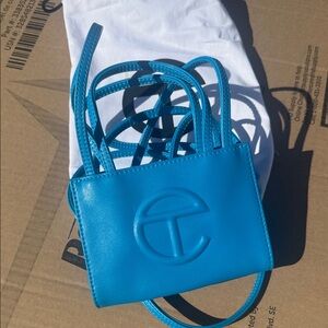 👜 Telfar Mini Shopping Bag – Turquoise Blue Vegan Leather